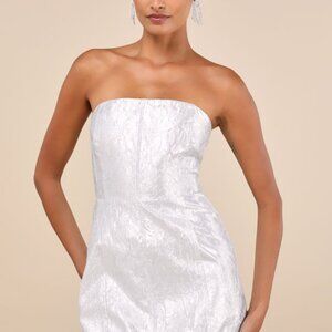 Lulus Party Poise Silver Textured Strapless Bodycon Mini Dress - Size S